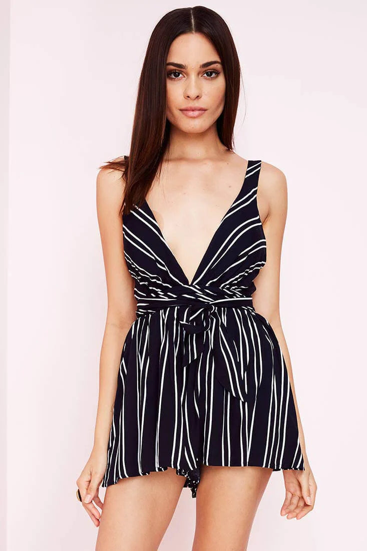Nelle Striped Romper Navy