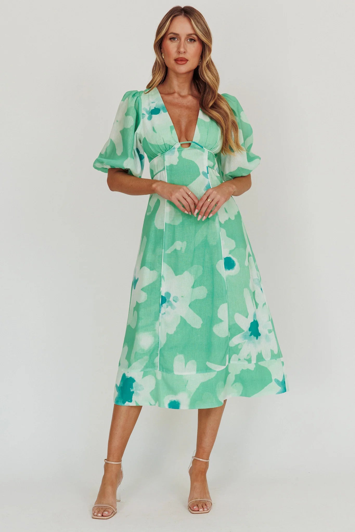 Elias Puff Sleeve Midi Dress Green