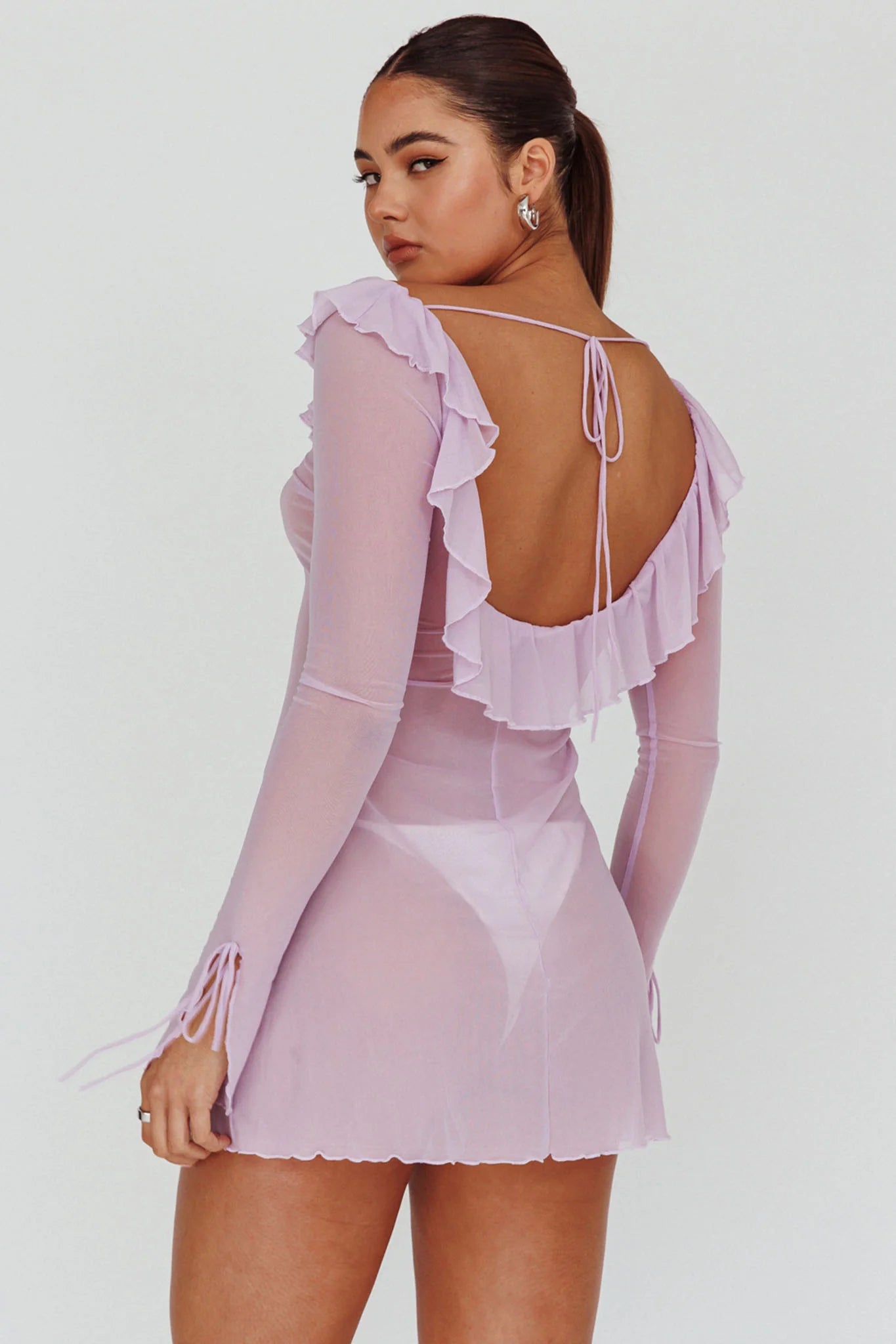 Sea Dreaming Ruffle Trim Mini Dress Lilac
