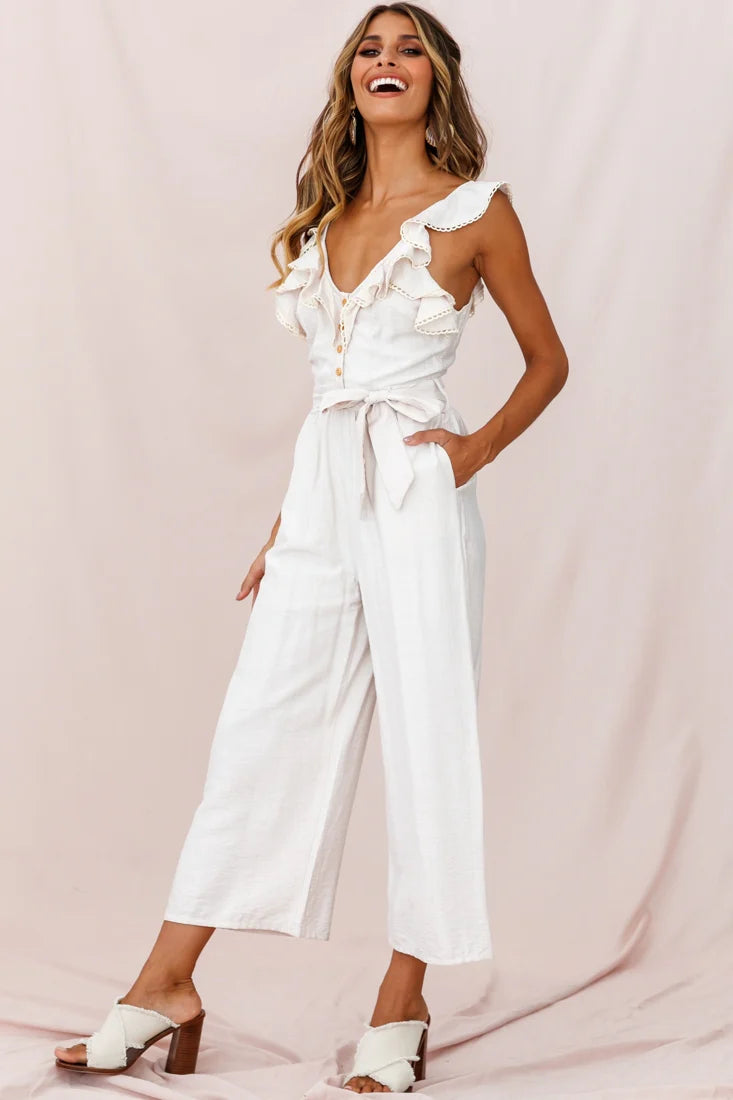 Danube Belted Waist Jumpsuit Beige