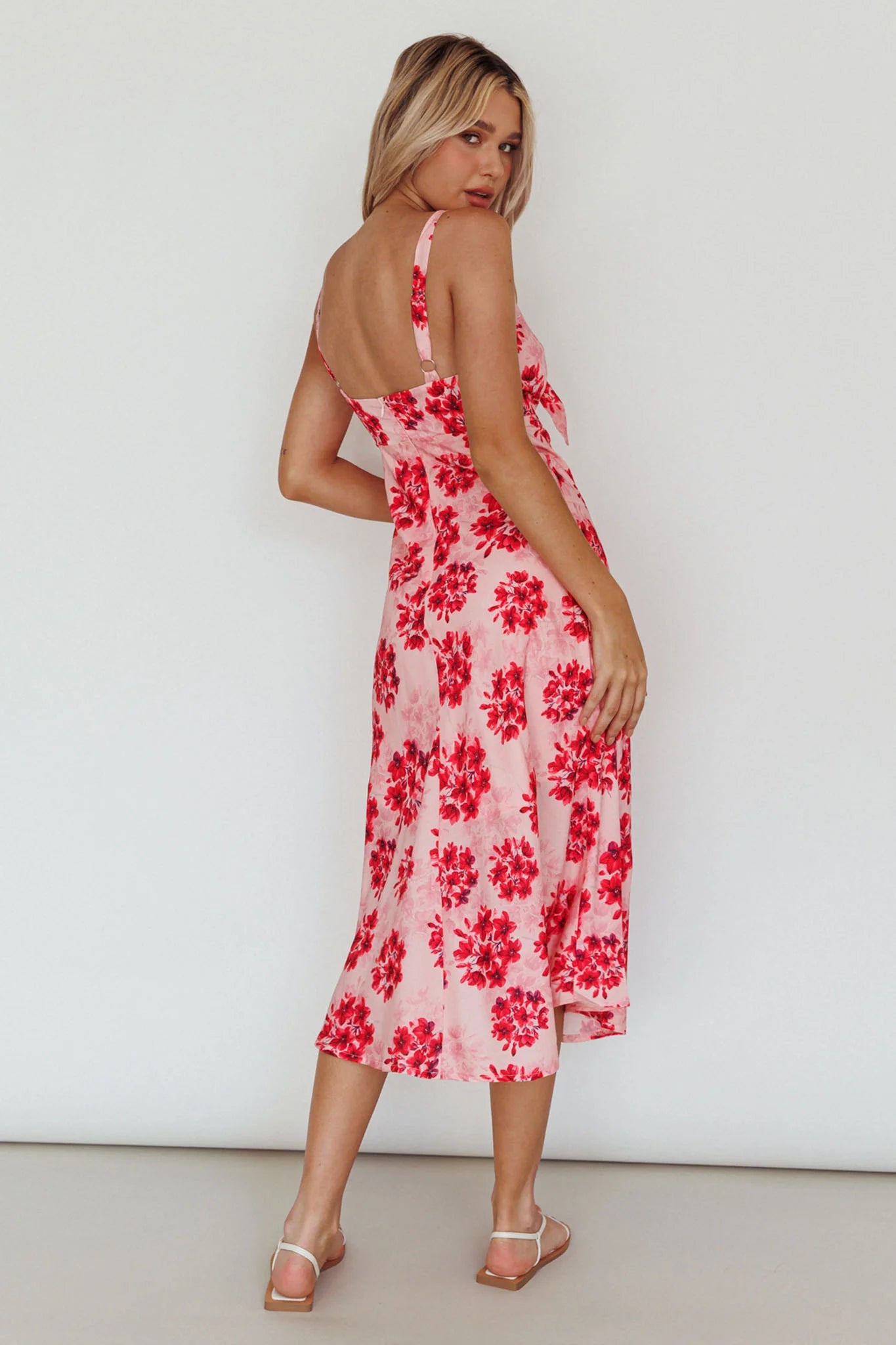 Starry Night Bust-Tie Midi Dress Floral Pink