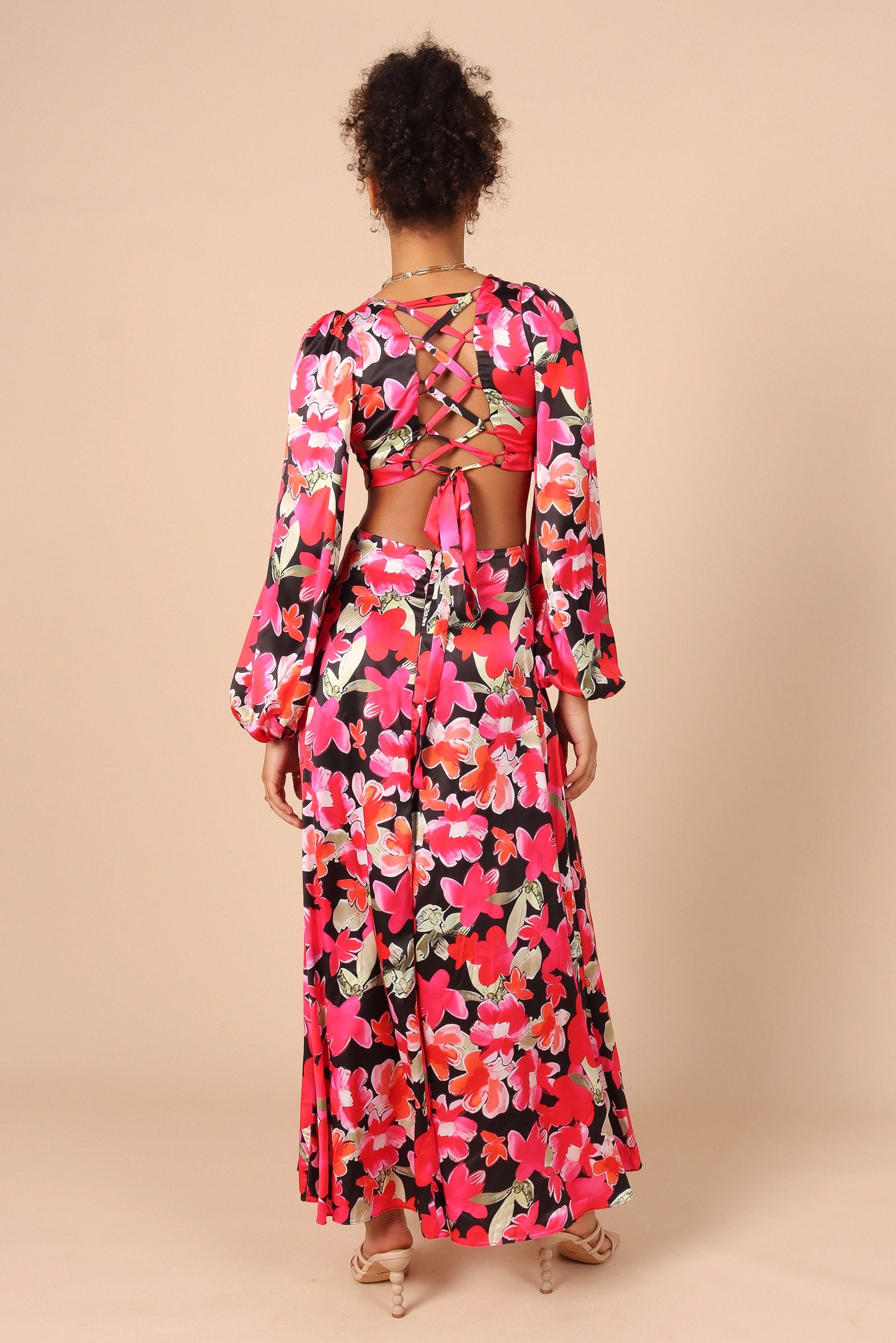Teena Puff Sleeve Cutout Maxi Dress - Black