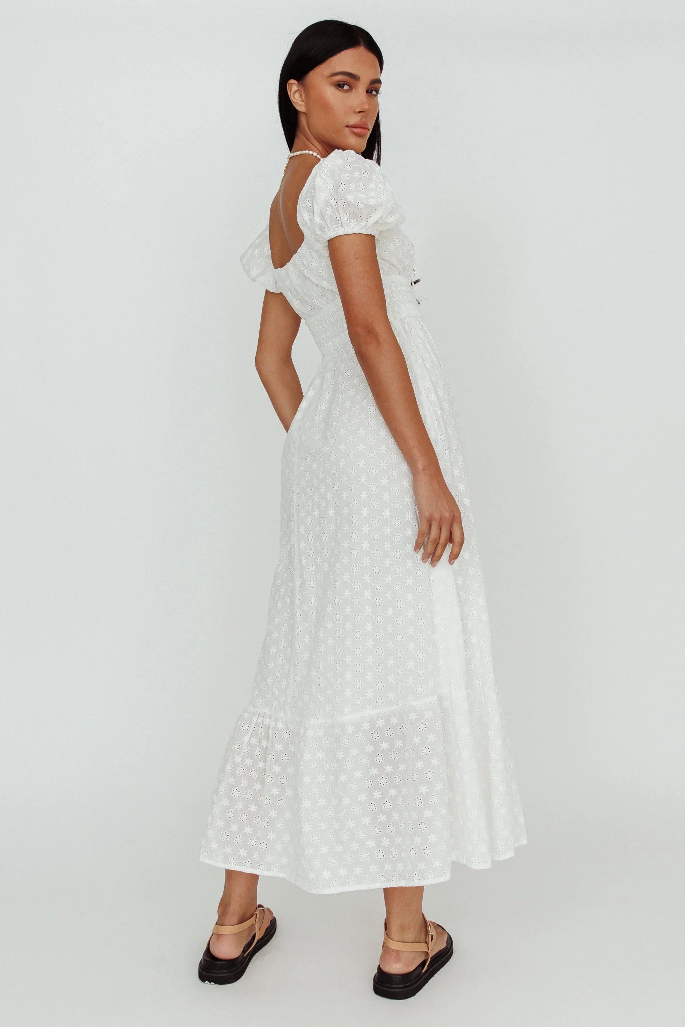 Sia Puff Sleeve Eyelet Maxi Dress White