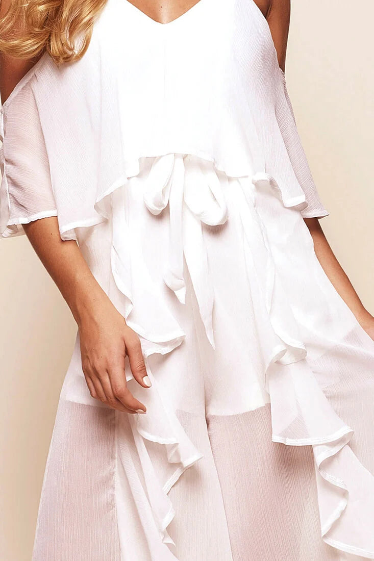 Constance Midi Ruffle Jumpsuit White