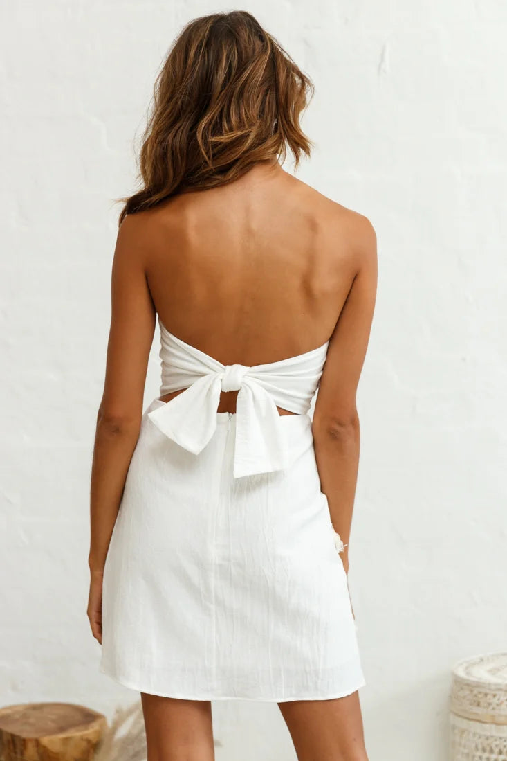 Baja Embellished Strapless Dress White