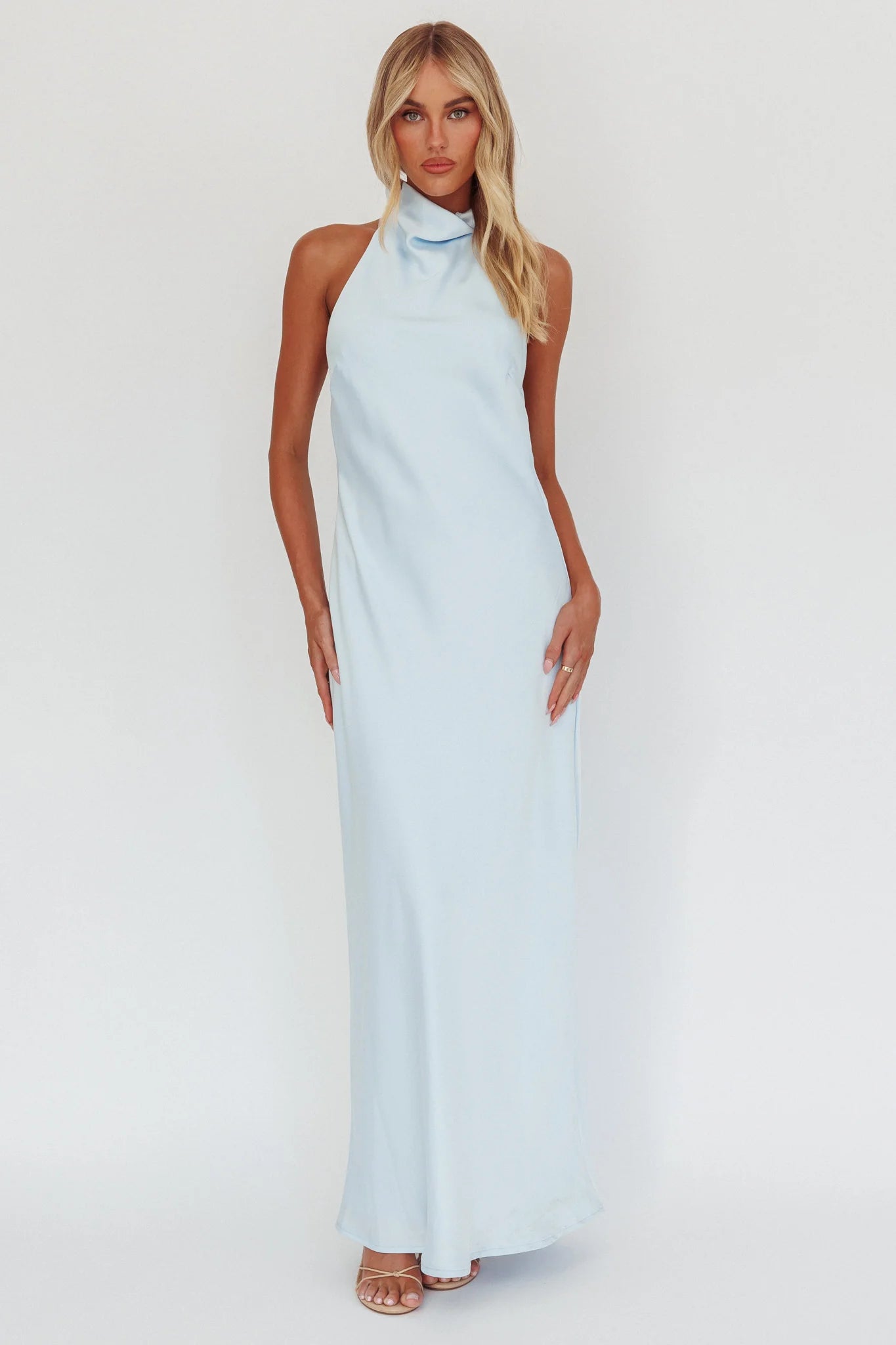 Sweetest Sundays Halterneck Open Back Dress Baby Blue