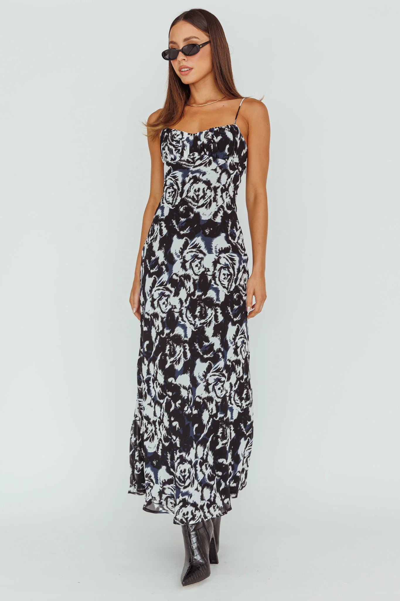 Nerida Twist Back Maxi Dress Swirl Black