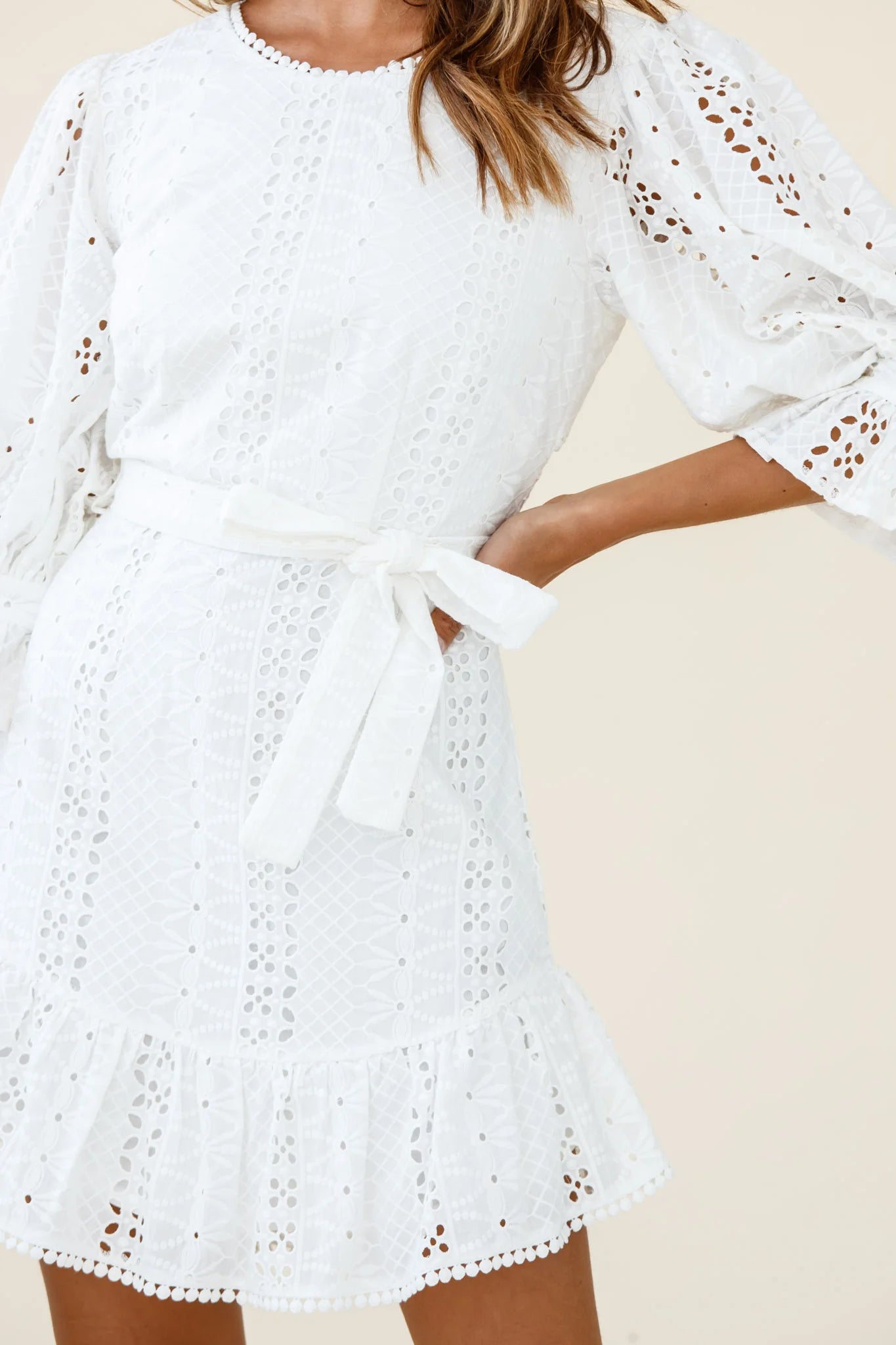Sweet Sunshine Cut-Out Back Embroidery Dress White