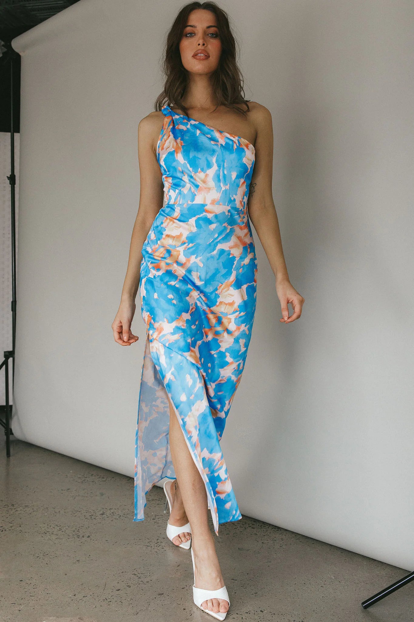 Portland One-Shoulder Maxi Dress Floral Blue