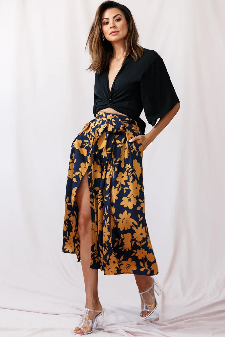 Rivera Deep V Waist Tie Top Black