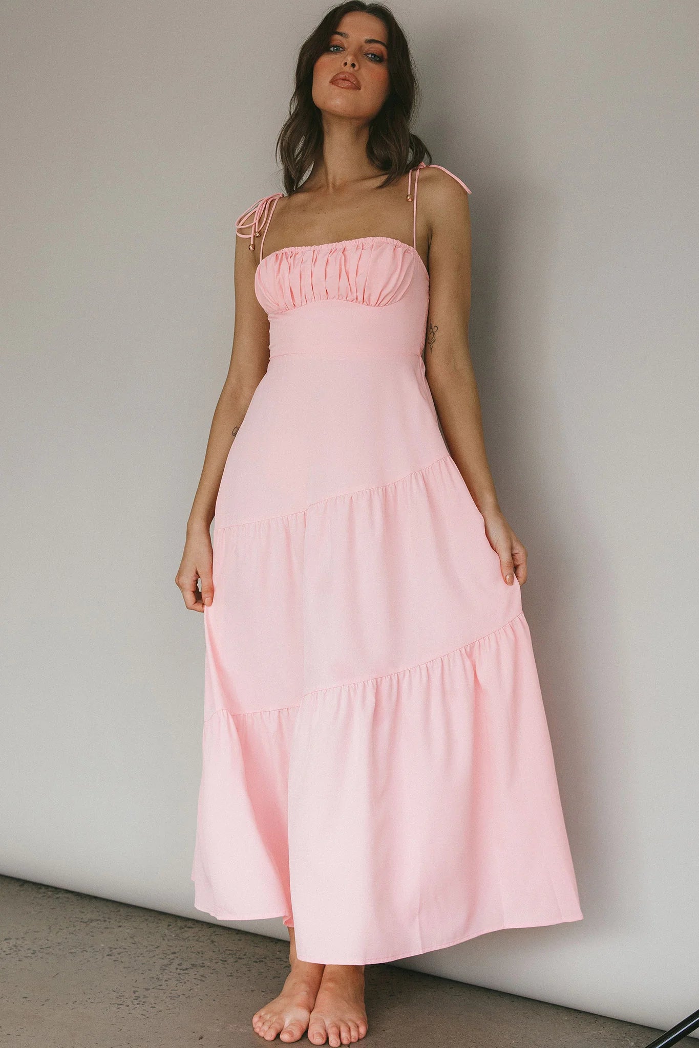 New Light Tied Shoulder Maxi Dress Blush