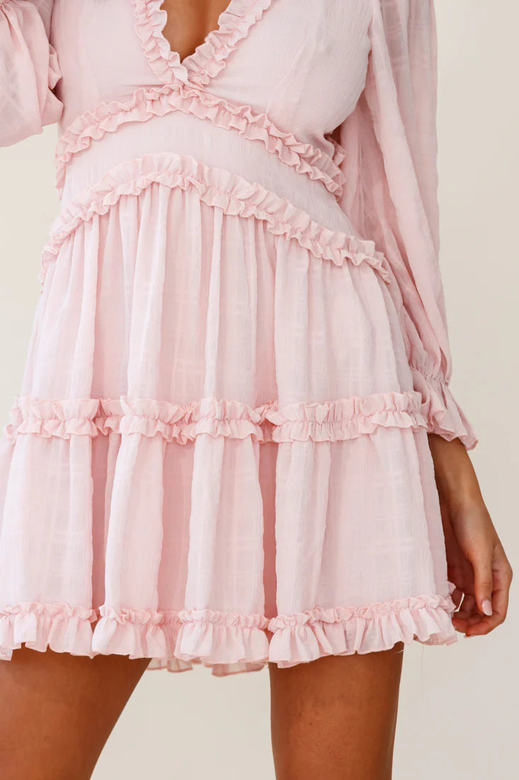 Laney Cutout Back Balloon Sleeve Dress Baby Pink