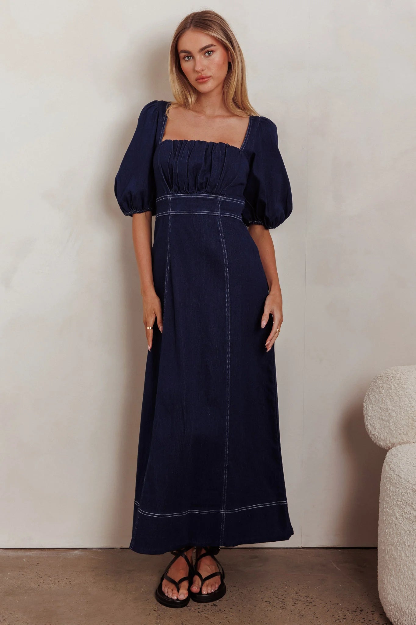 Sibille Puff Sleeve Maxi Dress Denim Indigo