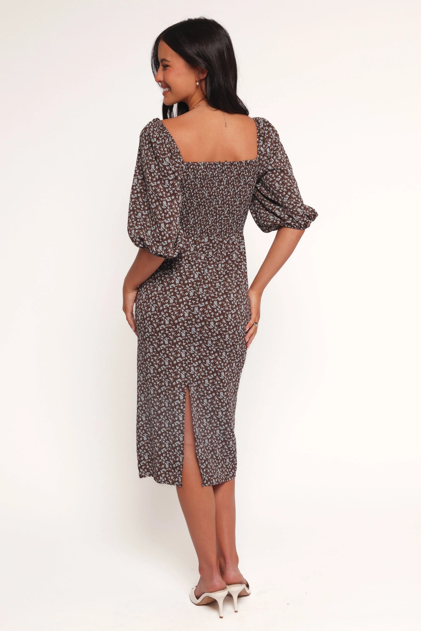 Oona Midi Dress - Brown Blue Floral