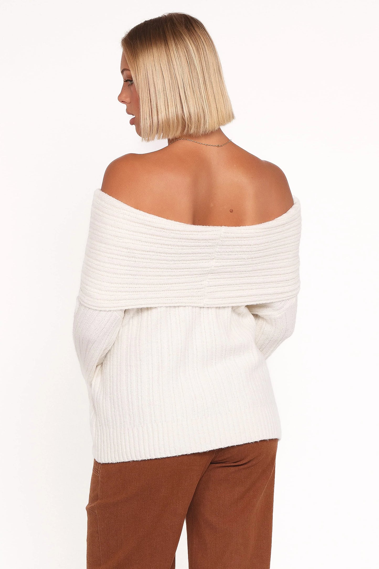 Kenny Off Shoulder Knit Sweater - Cream