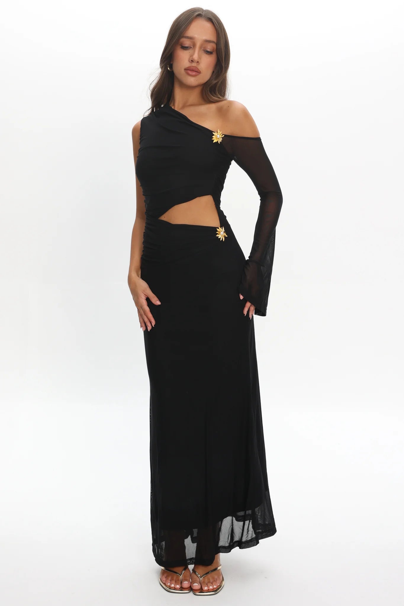 Prima One Shoulder Cut-Out Maxi Dress Black
