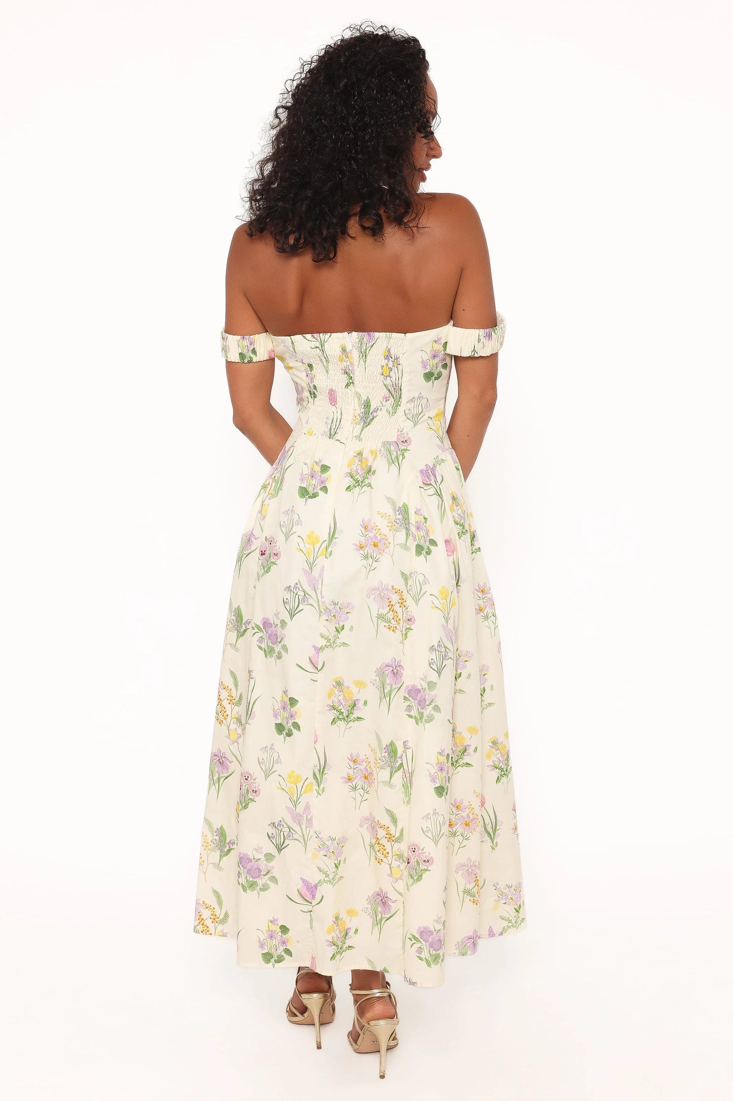 Larni Off Shoulder Midi Dress - Lavender Multi
