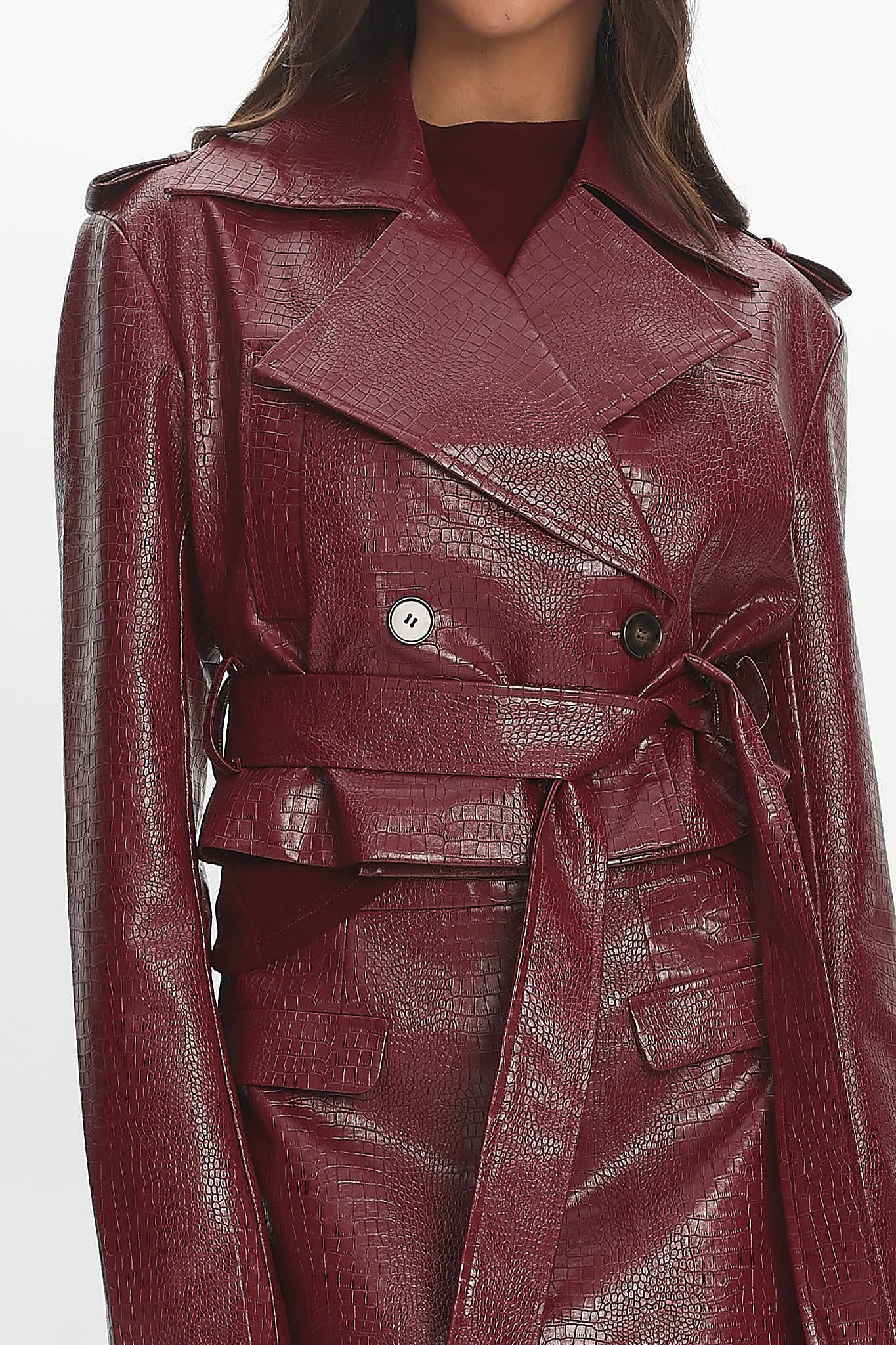Nial Faux Leather Crop Jacket Burgundy