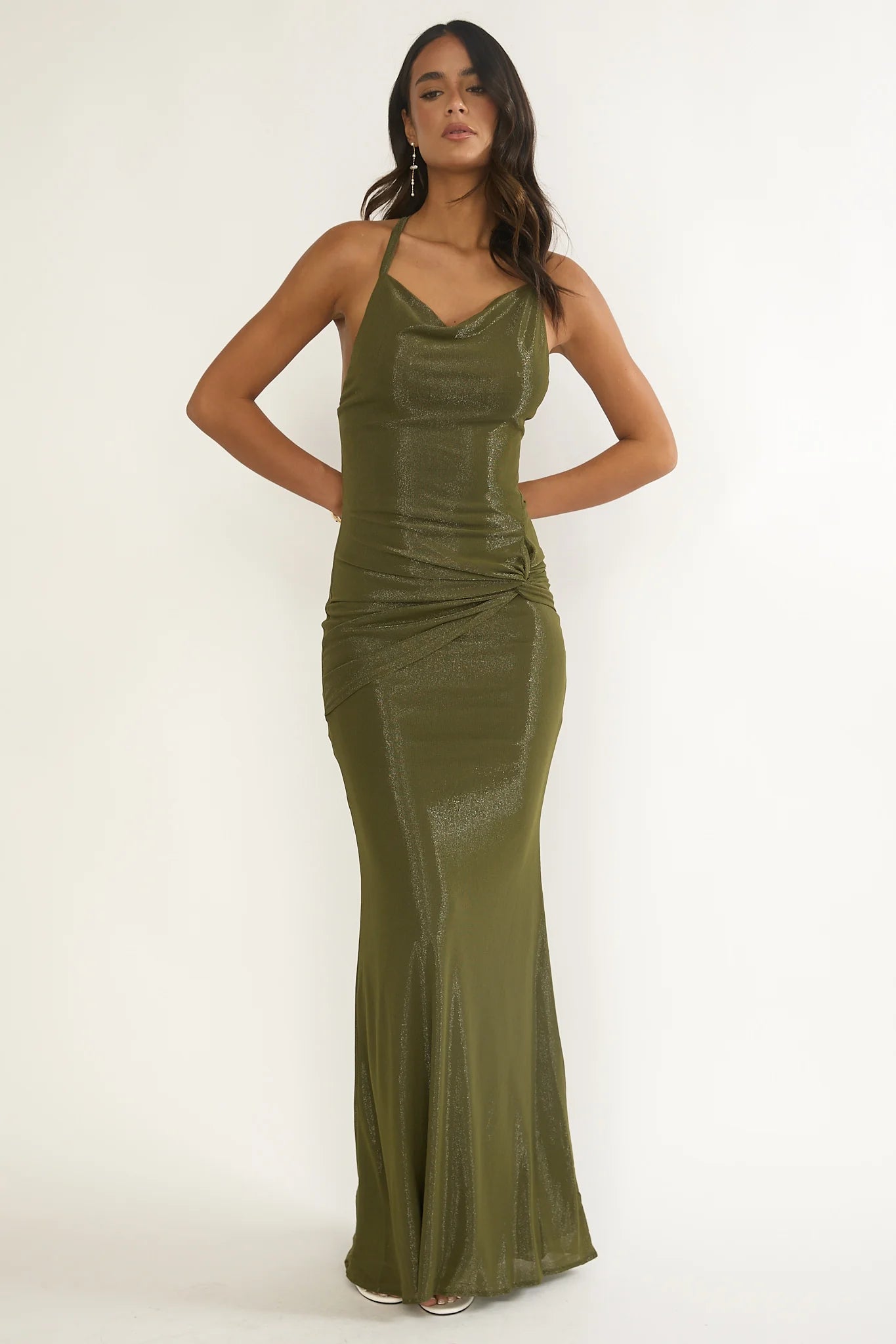 Oralia Criss-Cross Back Maxi Dress Olive