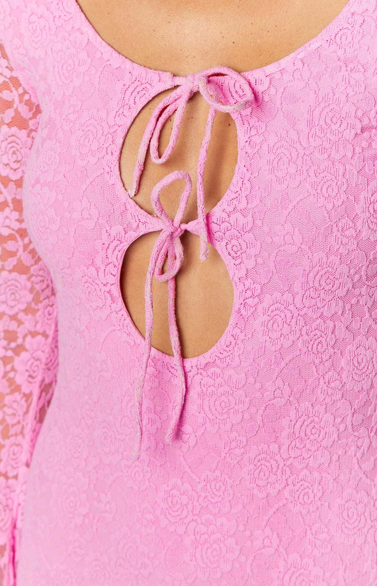 Love Me Pink Lace Long Sleeve Mini Dress