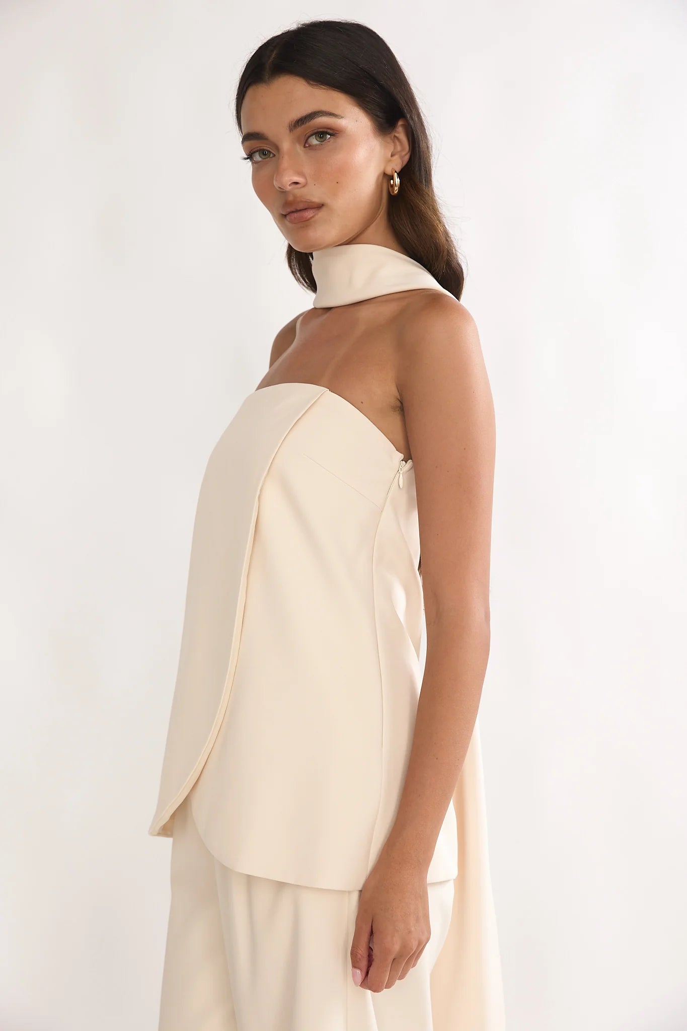 Florene Strapless Split Scarf Top Vanilla
