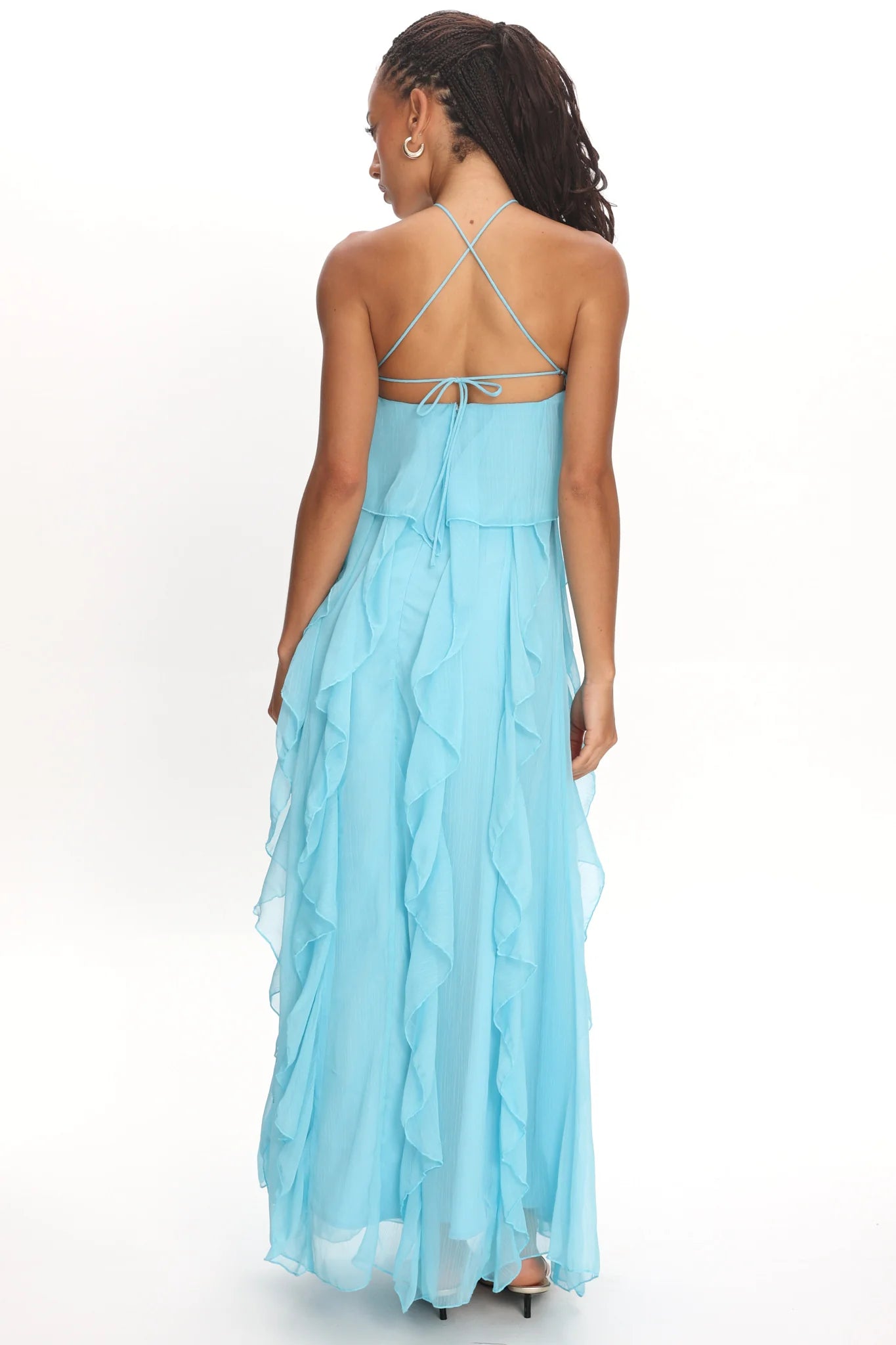 Cici Halterneck Ruffle Maxi Dress Aqua