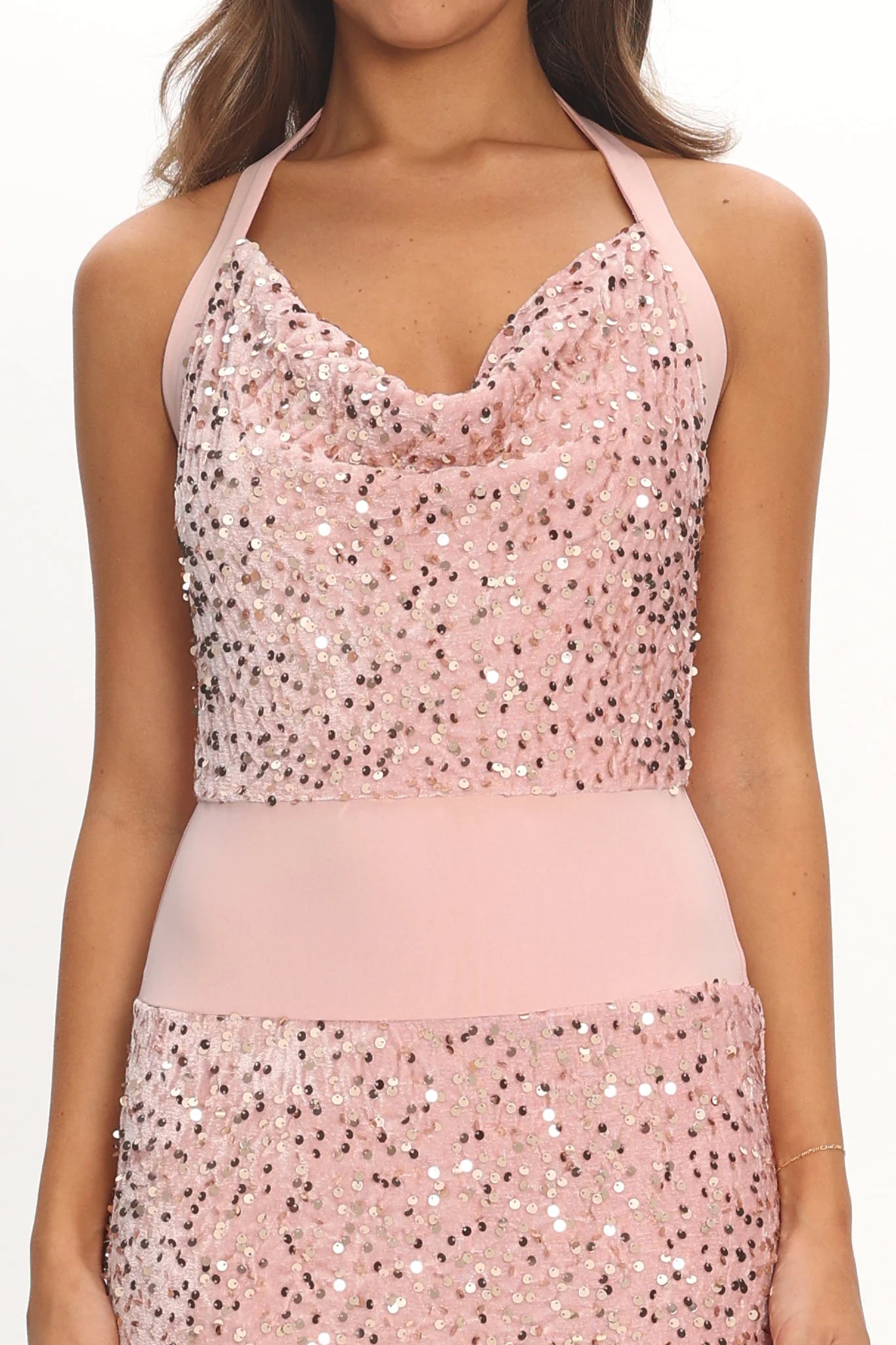 Cabernet Halter Maxi Dress Sequin Pink