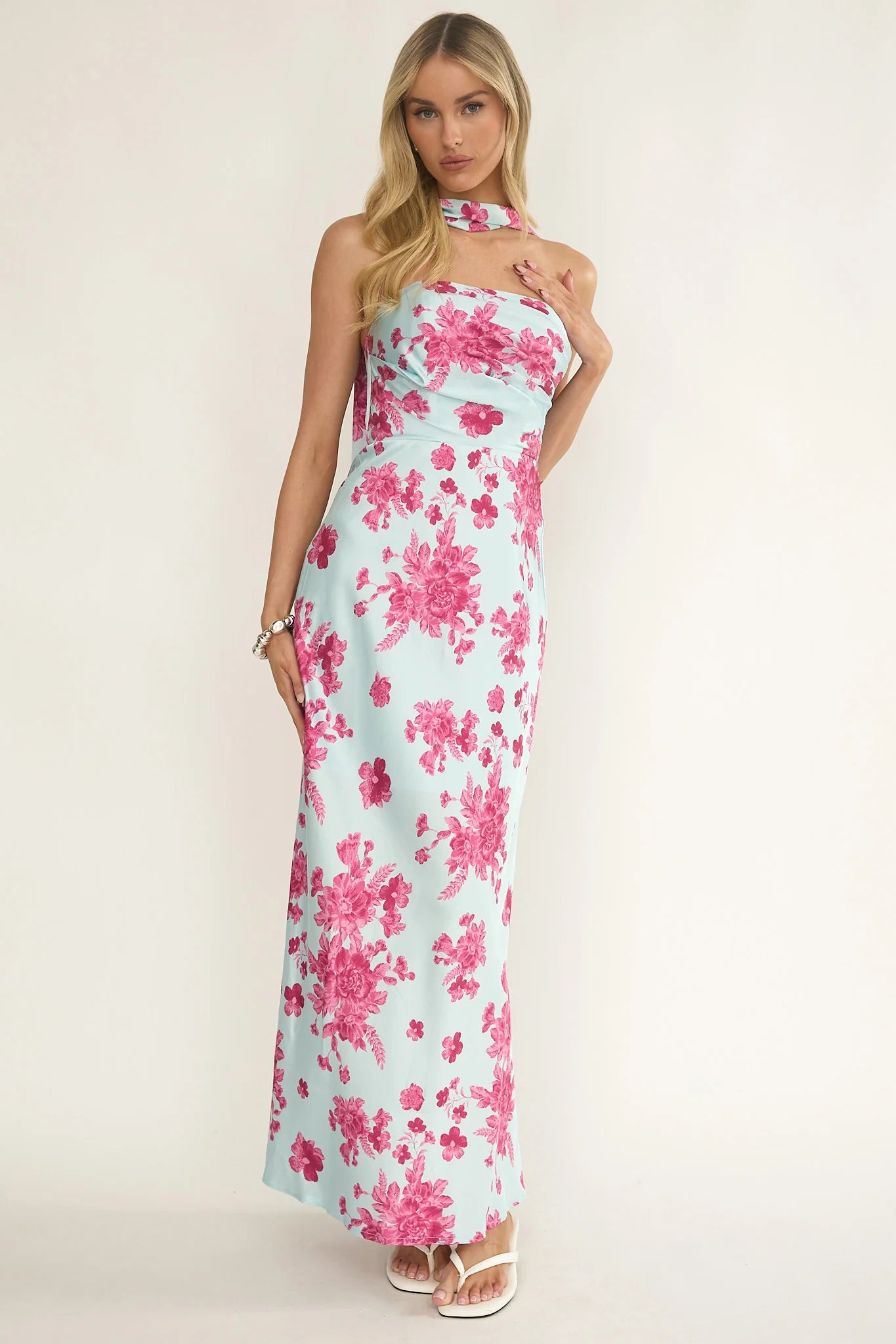 City Of Stars Strapless Scarf Maxi Dress Floral Ice Blue