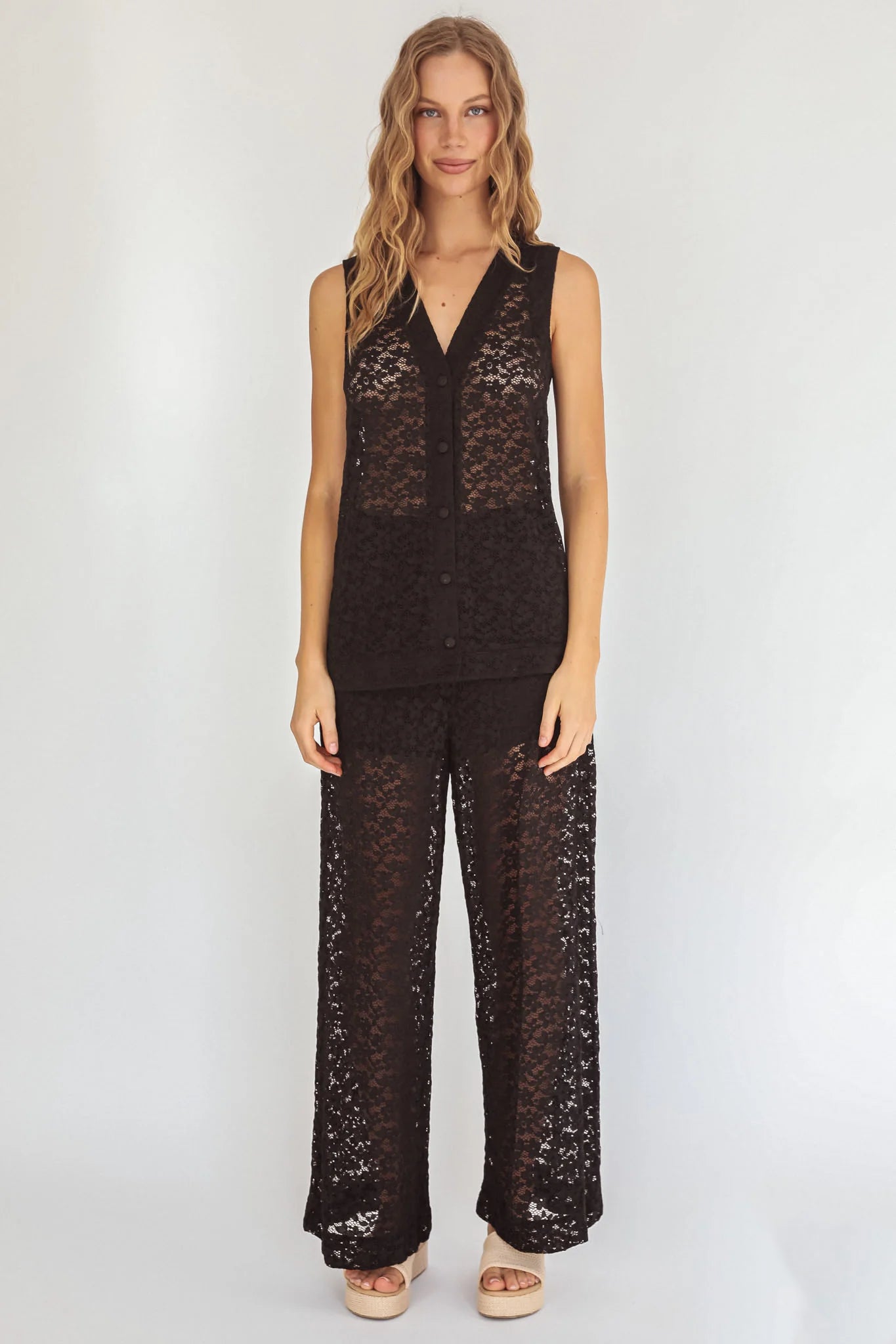 Canyons Wide Leg Pants Lace Black