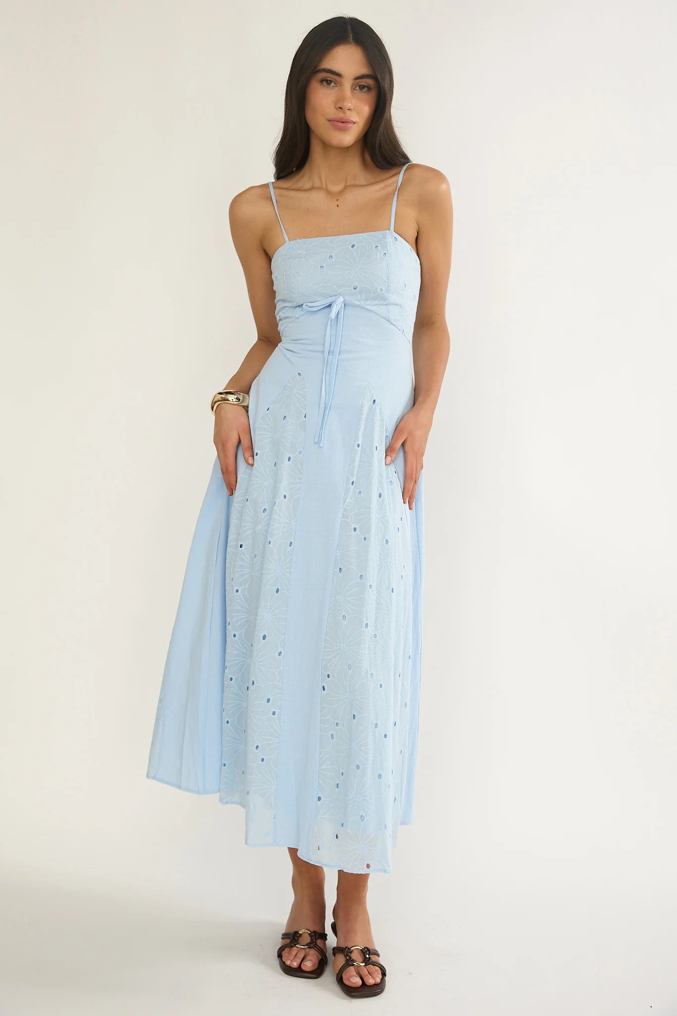 Shaye Embroidery Insert Maxi Dress Blue