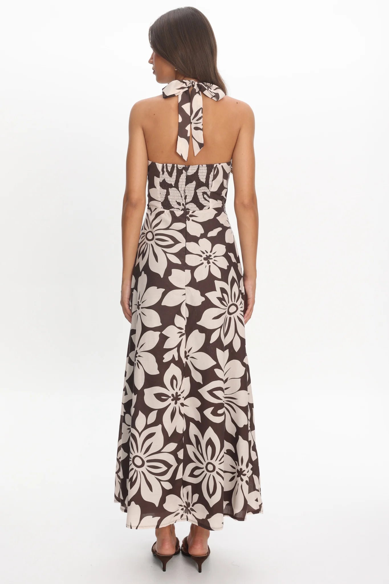 Exhilaration Halterneck Maxi Dress Print Chocolate