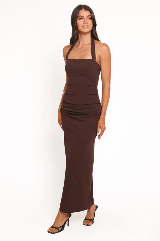 Ongelique Halterneck Maxi Dress - Brown
