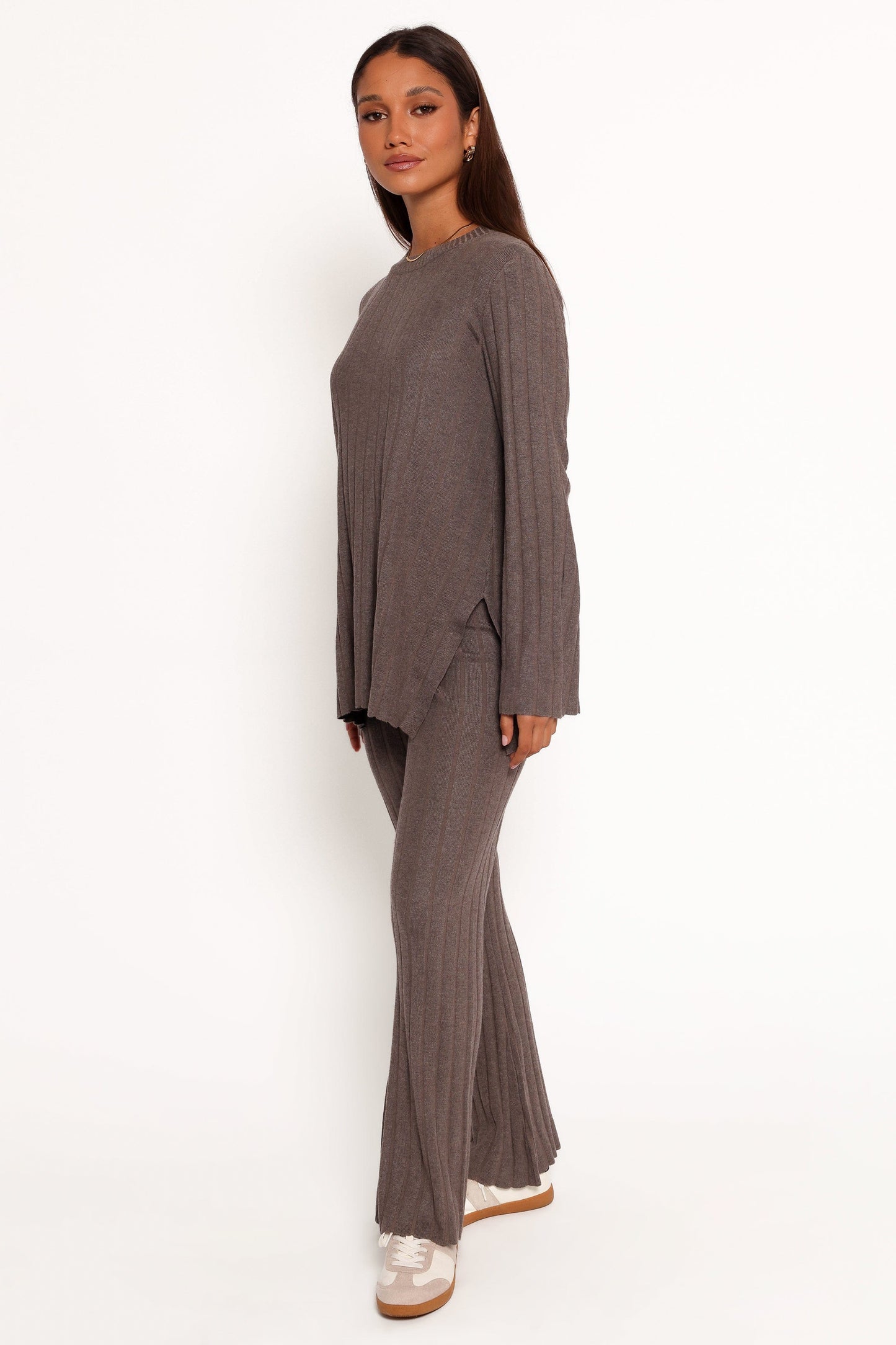 Silvie Long Sleeve Knitted Set - Charcoal Grey