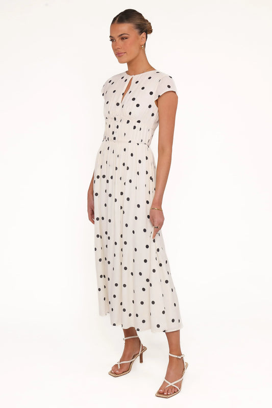 Darline Midi Dress - White Polka Dot