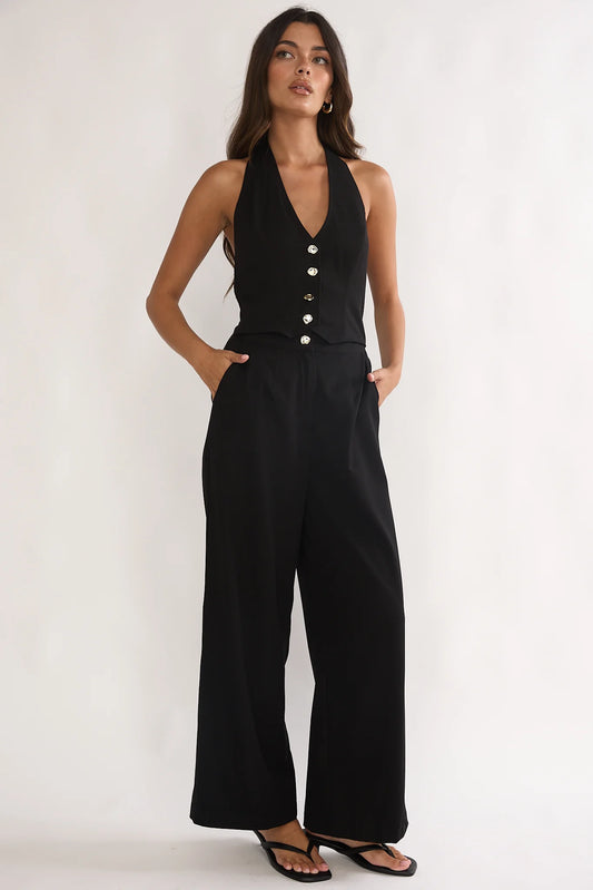 Ambrin Halterneck Button Jumpsuit Black