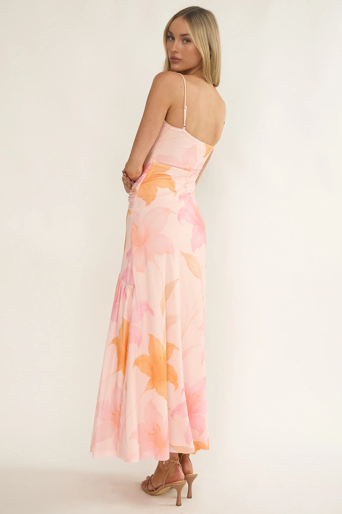 Azure Sun Drop Waist Split Maxi Dress Print Orange