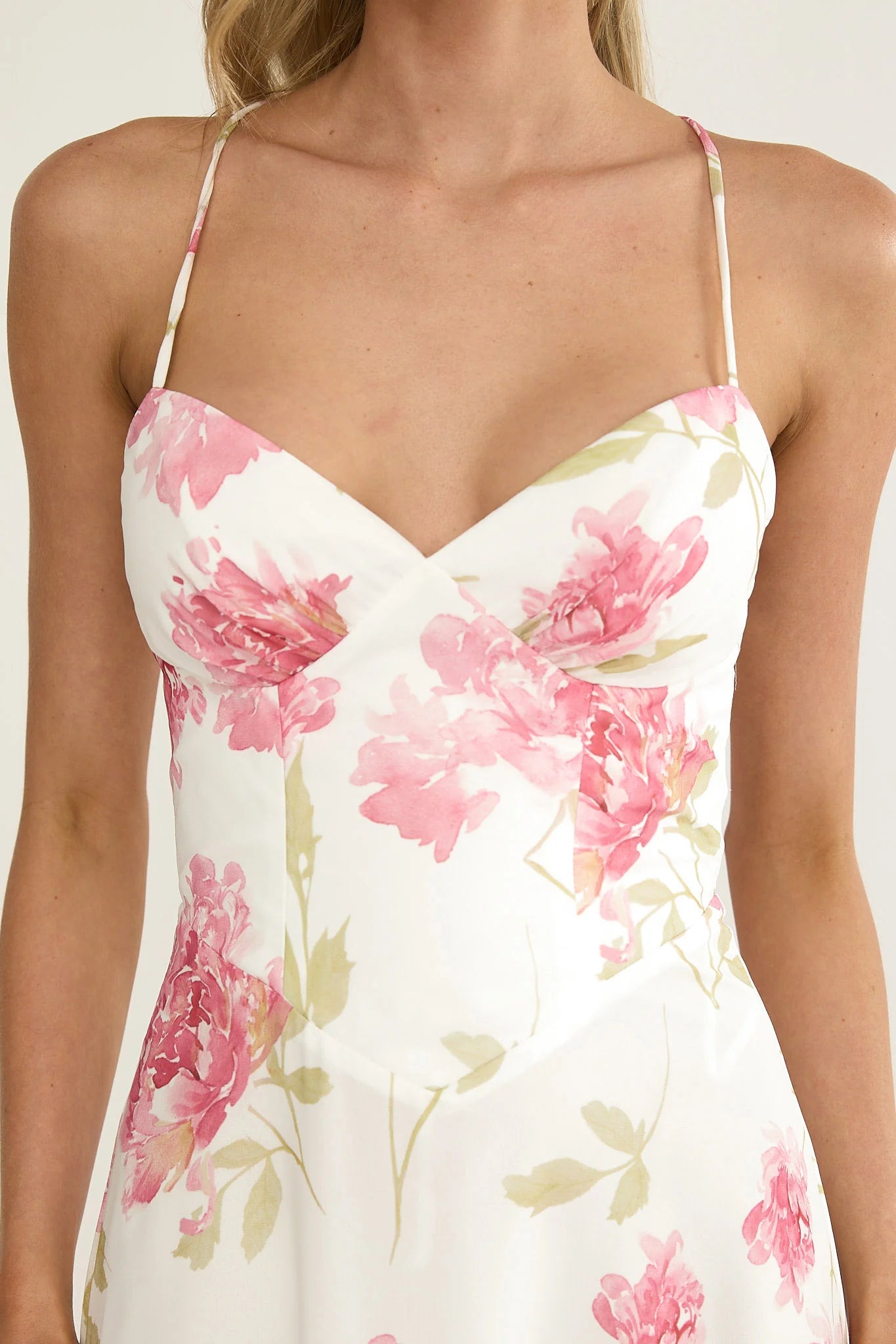 Charlisa Strappy Back Ruffle Maxi Dress Flowers White