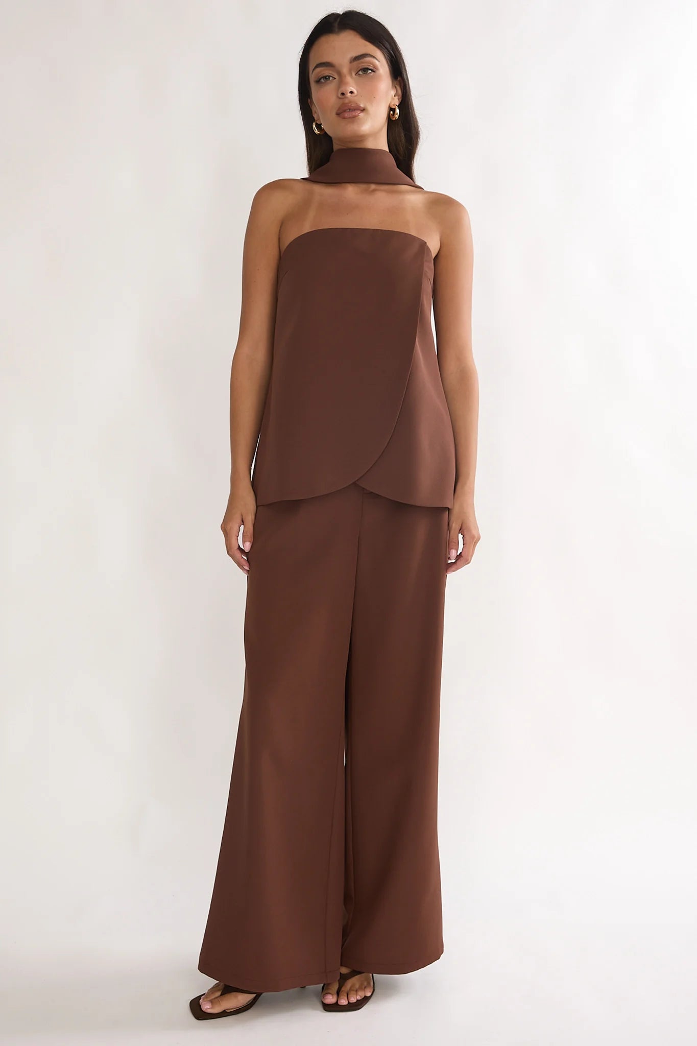 Florene Strapless Split Scarf Pants Chocolate
