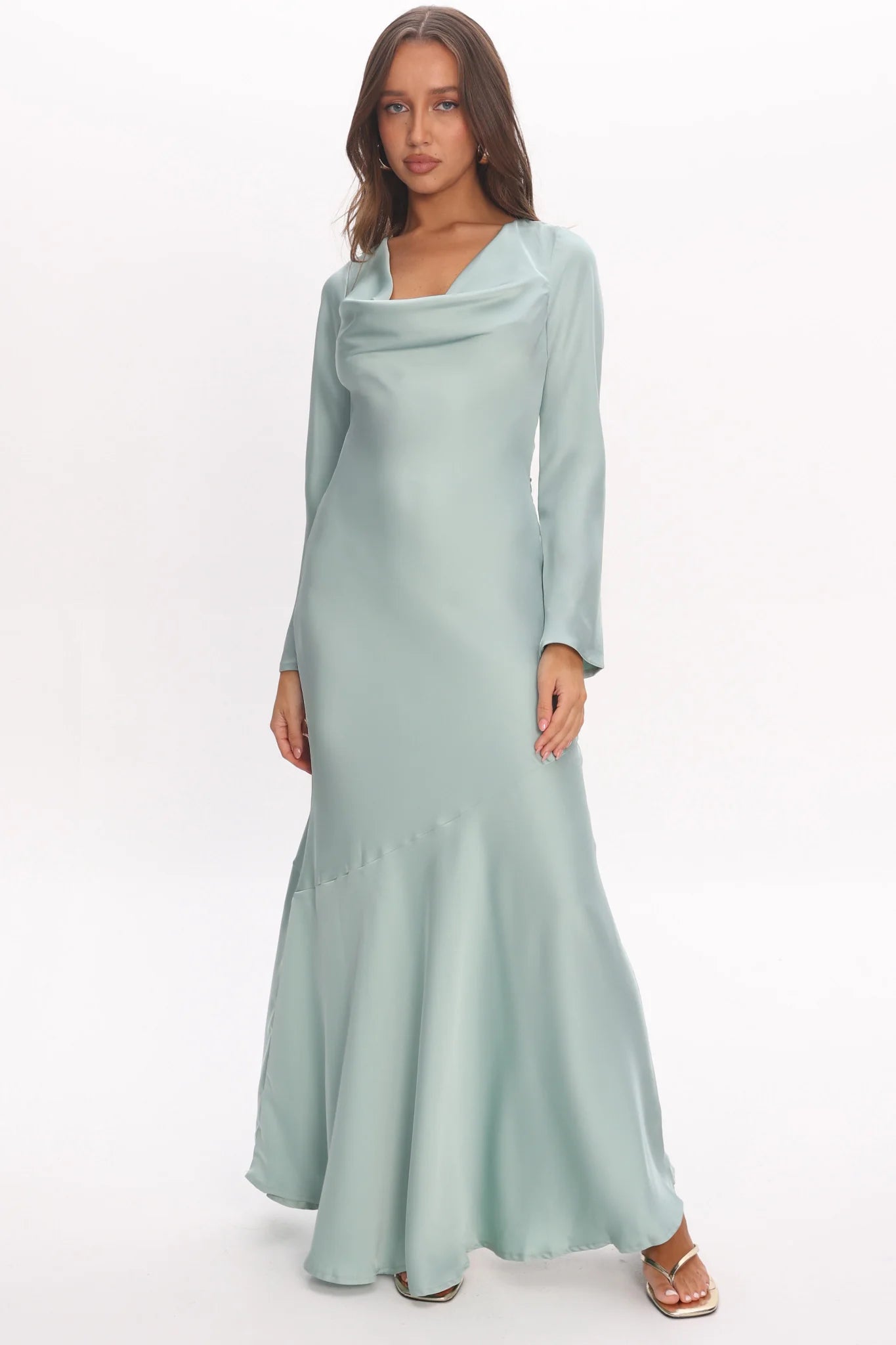 Cecilia Long Sleeve Drape Back Maxi Dress Sage