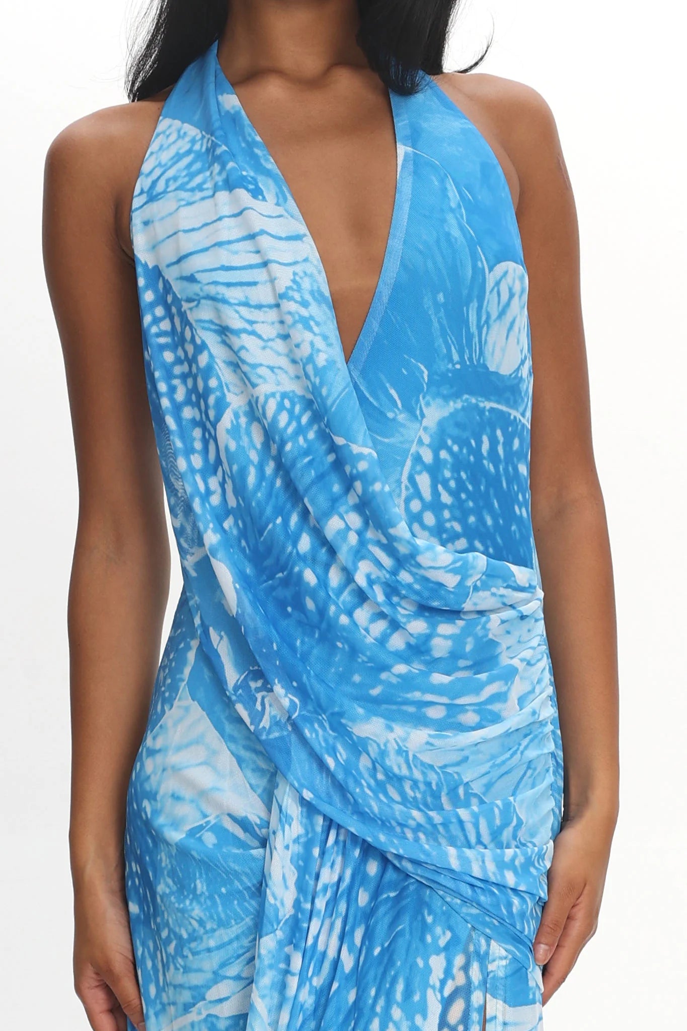 Palomino Plunging Halter Maxi Dress Print Blue