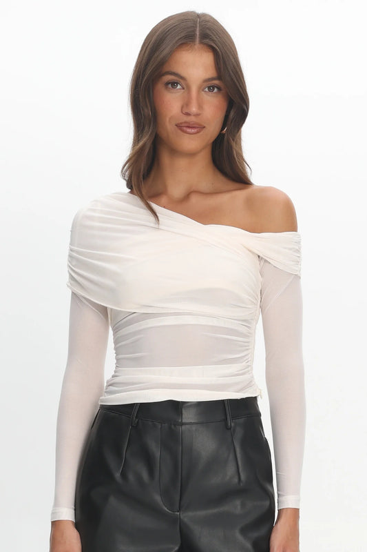 Christos Long Sleeve Asymmetric Top Ivory