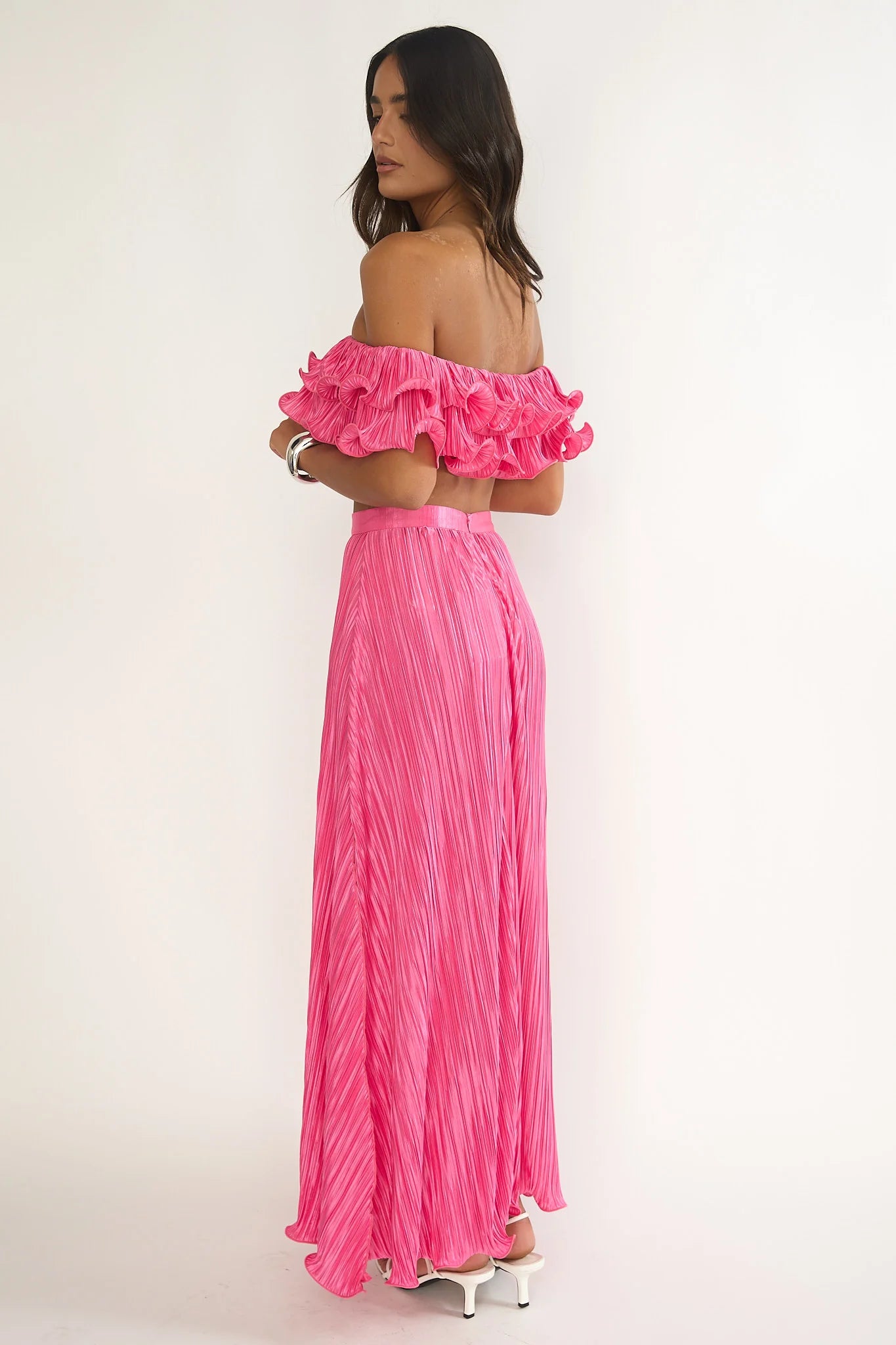 Amaria Lettuce Edge Maxi Skirt Hot Pink