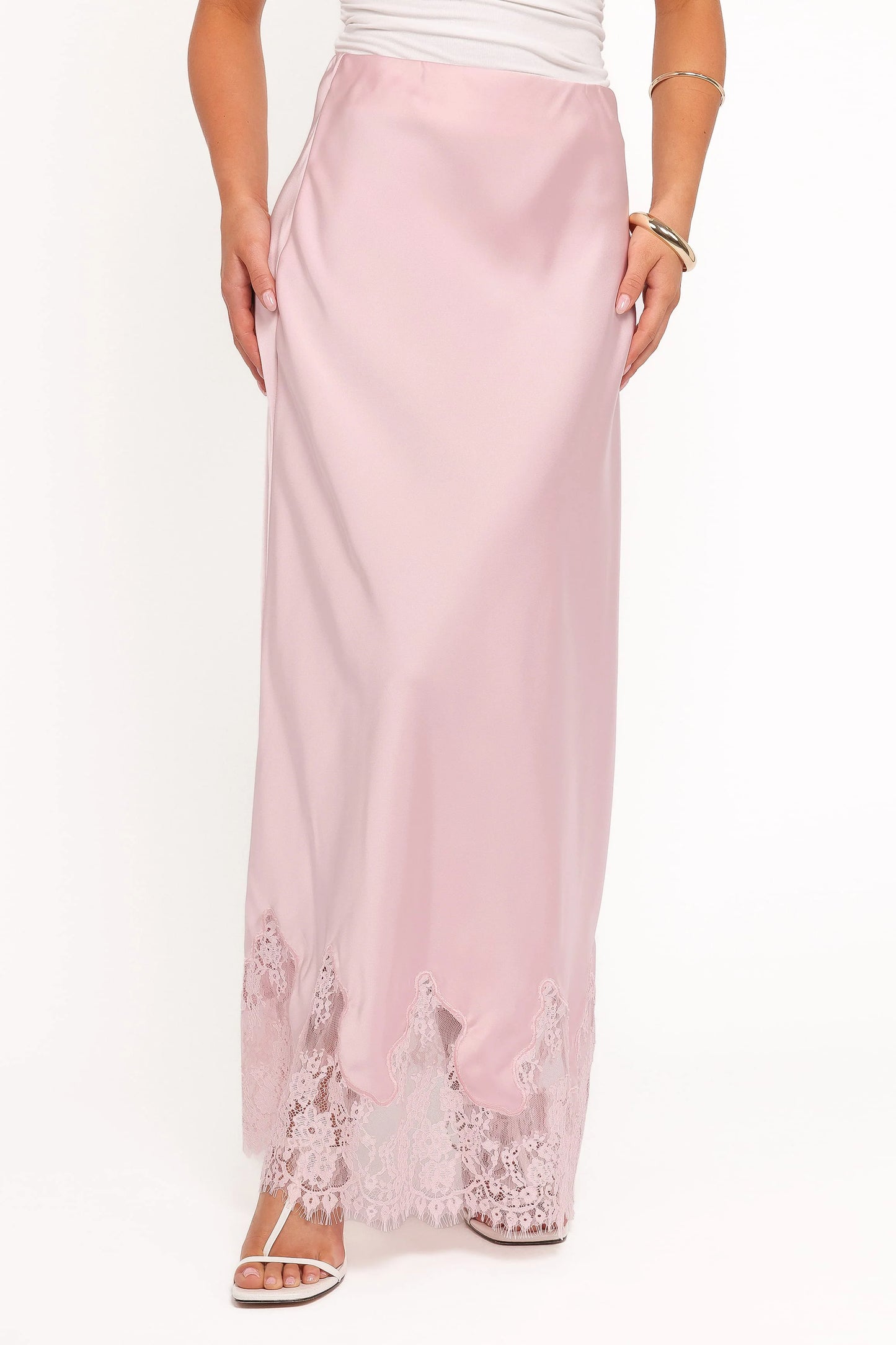 Alira Lace Trim Midi Skirt - Pale Pink