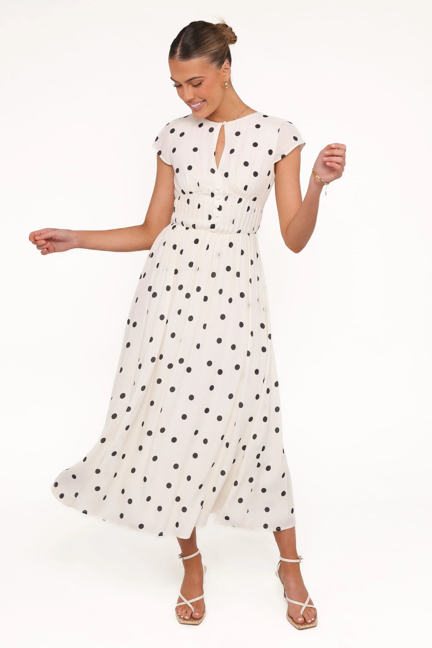 Darline Midi Dress - White Polka Dot