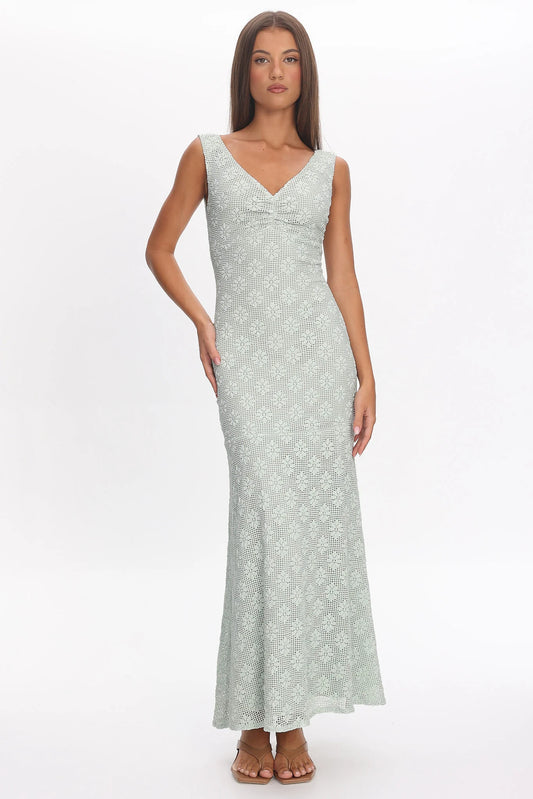 Sunshine Girl Crochet Maxi Dress Sage