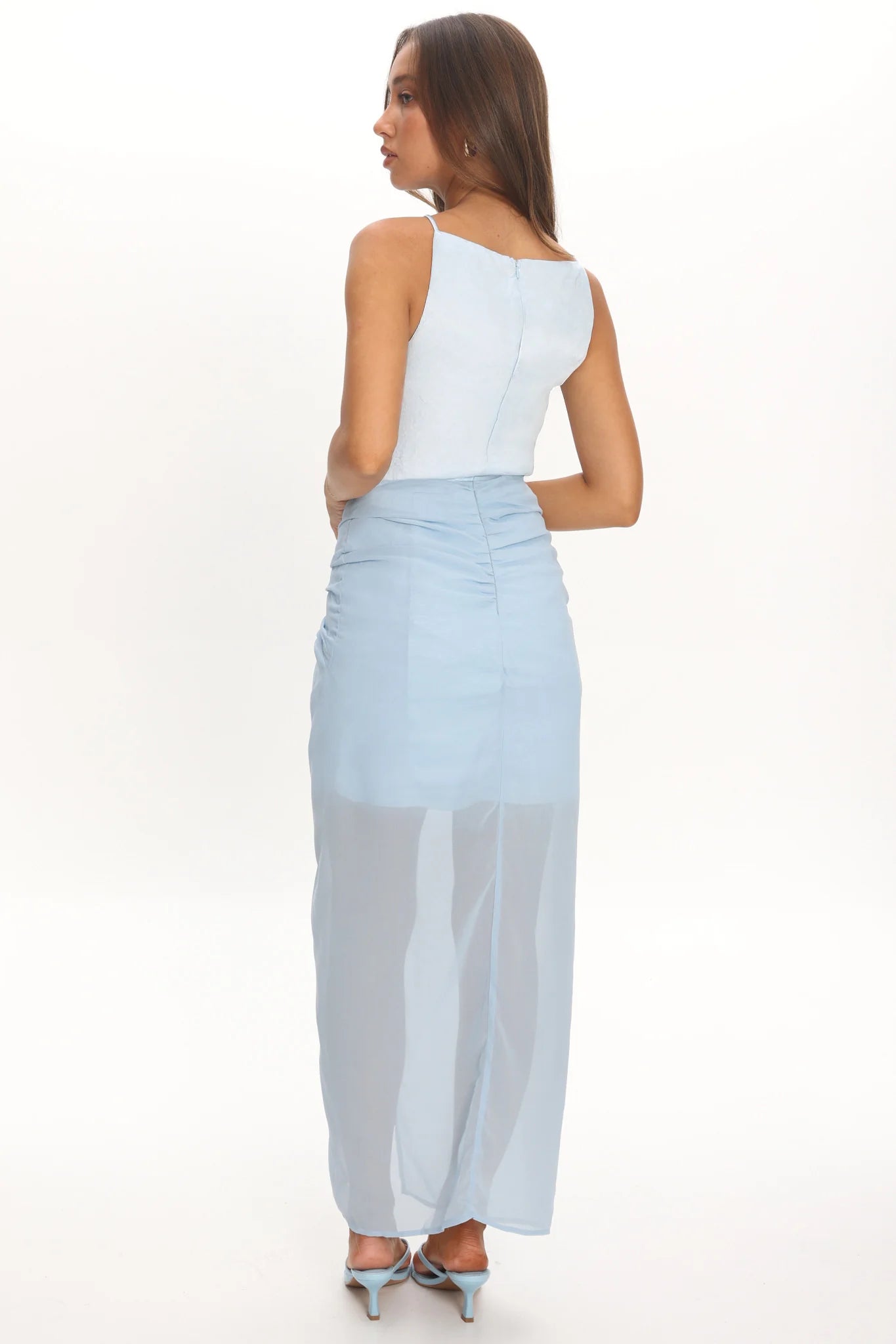 Amelisse Sheer Waist Wrap Maxi Dress Ice Blue