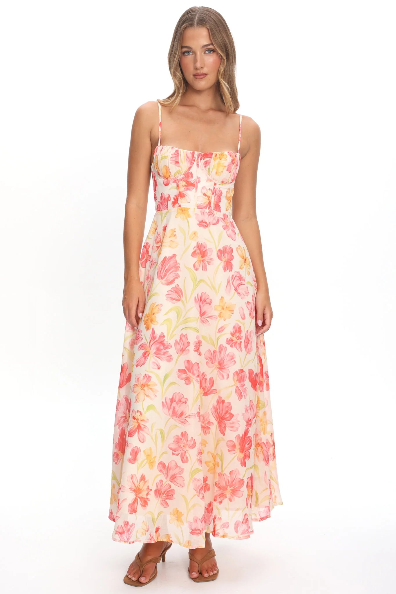 Echoes Tied Back A-Line Maxi Dress Floral Pink