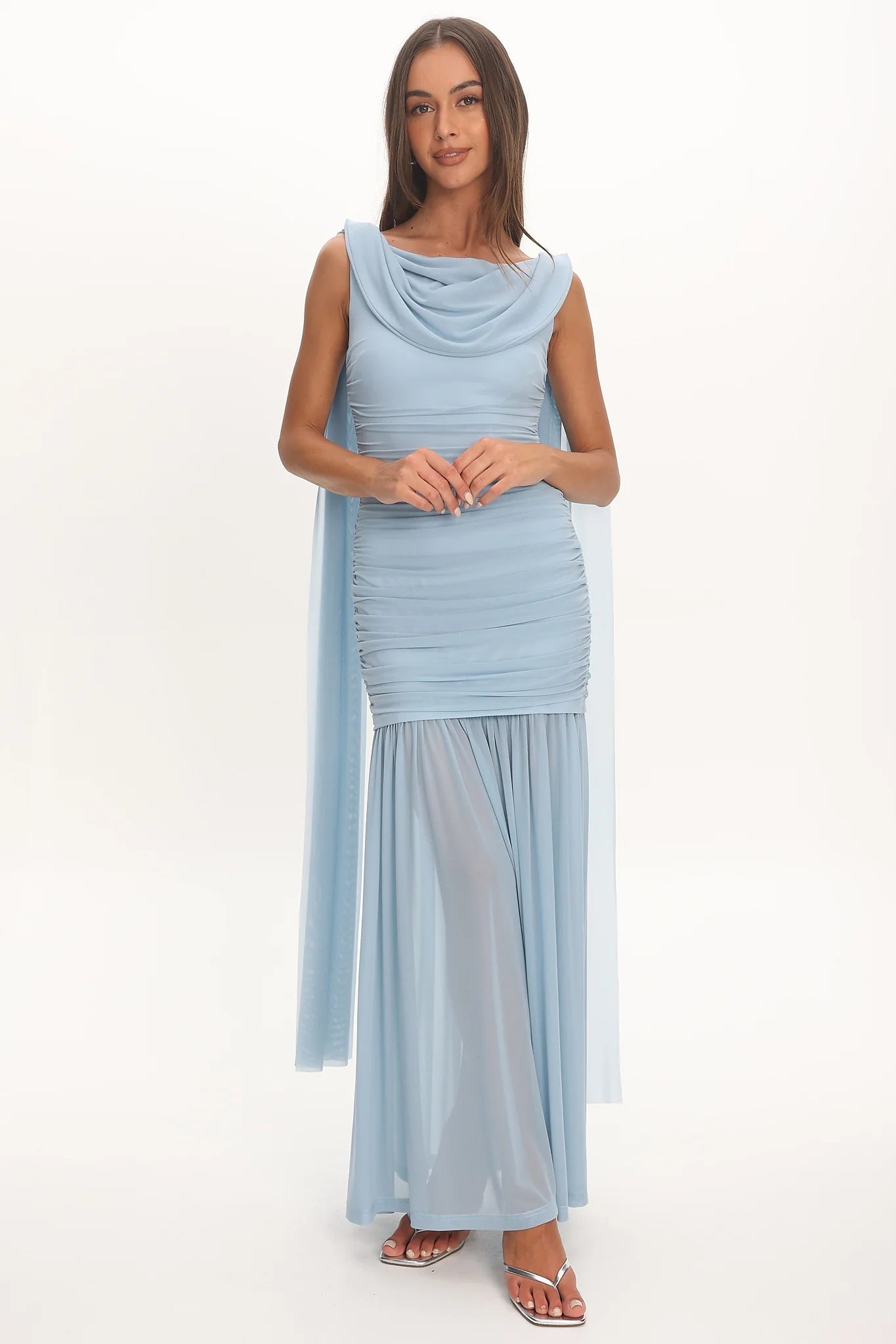 Rosellea Draped Shoulder Maxi Dress Blue