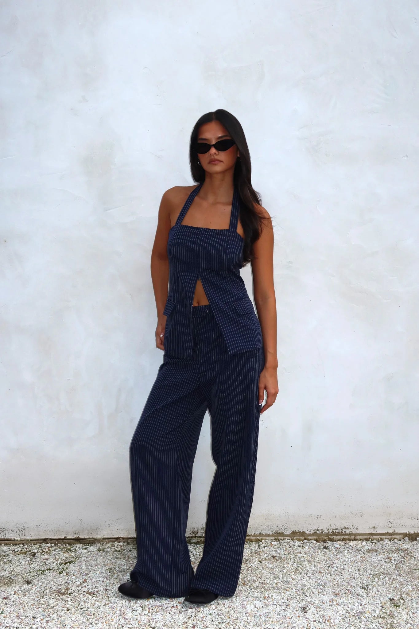Renee Wide Leg Pants Pinstripe Navy