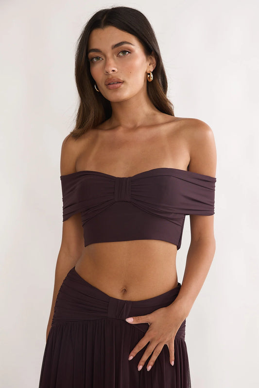 Farela Off-Shoulder Crop Top Coffee